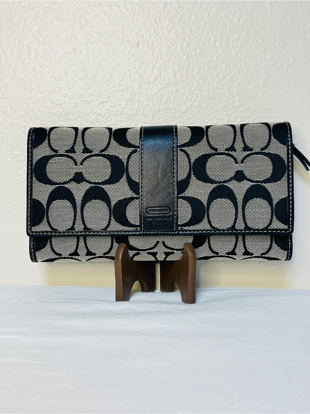 Coach Signature C Canvas in Black and Grey Continental Wallet and Checkbook